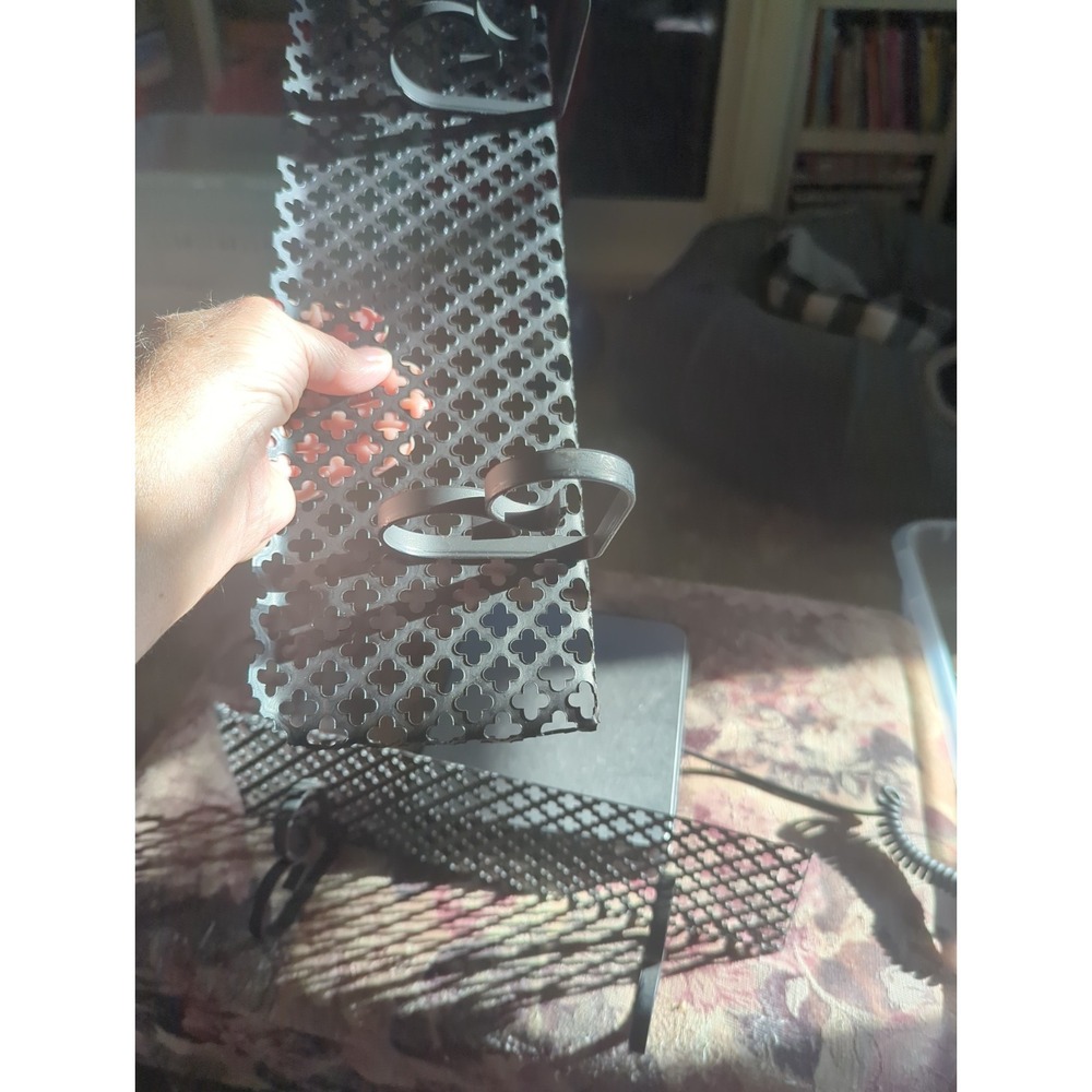 2 Vintage Black Metal Mesh Wall Shelves MCM Filigree Stamp Cut - Picture 8 of 11